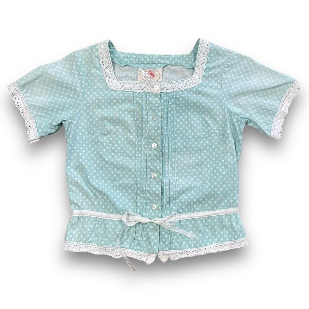 Vintage 70s 80s Laura Ashley Cropped Prairie SS Blouse SZ US 8